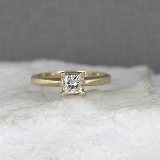 Princess Cut Diamond Solitaire Engagement Ring - 14K Yellow Gold - 1/2 carat Canadian diamond - Made in Canada