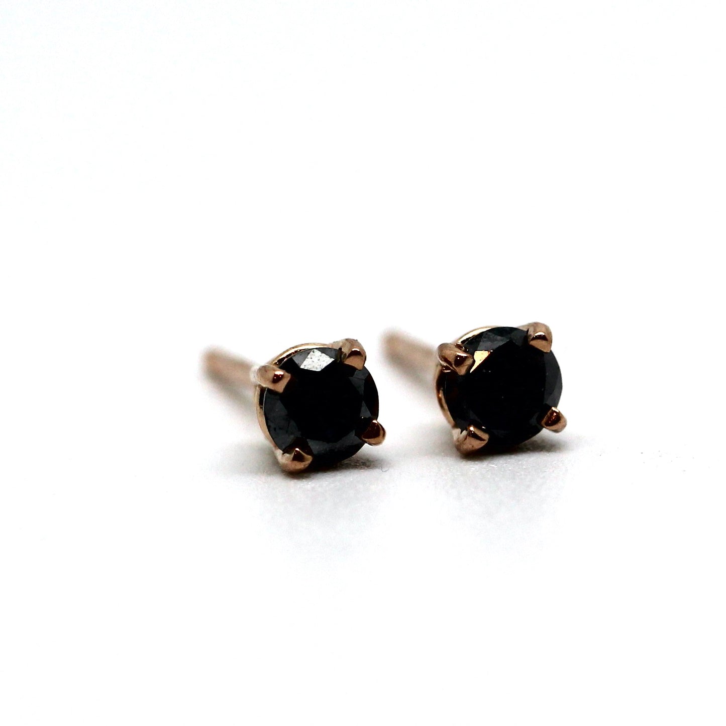 Natural Black Diamond Stud Earrings 14K Rose Gold