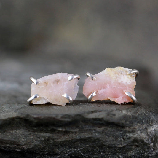Pink Opal Earrings - Uncut Raw Pink Opal Gemstone Earrings