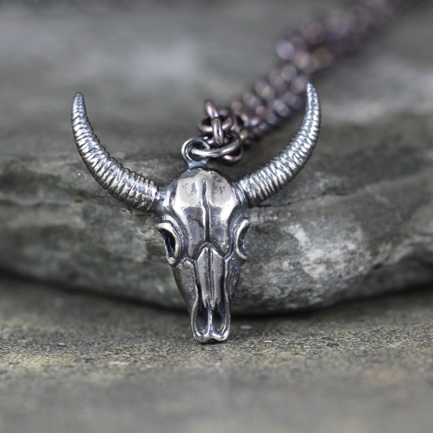 Cow Skull Pendant - Sterling Silver - Rustic Western Jewellery - Cowboy Necklace - Stampede - Bull Head
