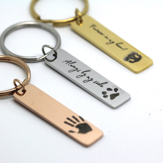 Custom Engraved Keychain - Engraved with actual Paw, Nose, Handwriting, Handprint or Fingerprint