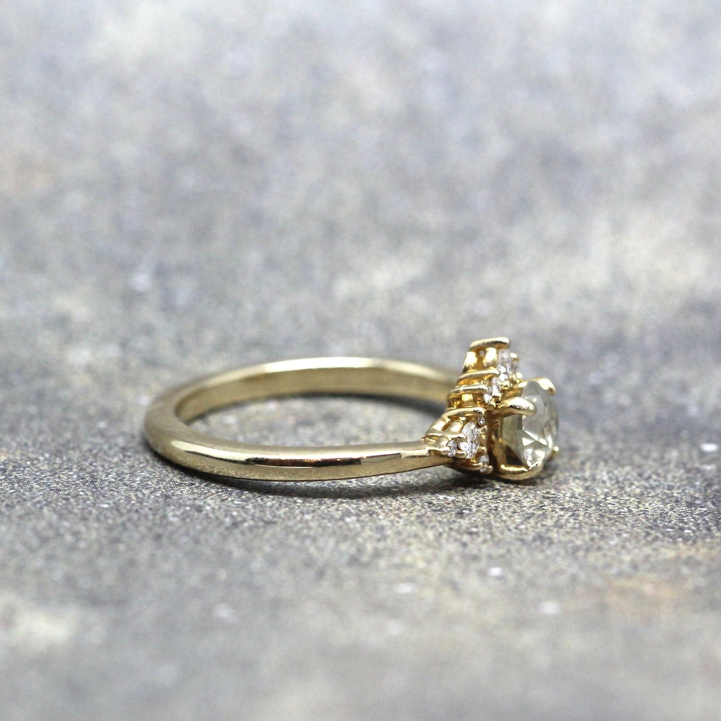 Yellow Gold Modern Halo Ring with Sparkling Icy Champagne Natural Diamond