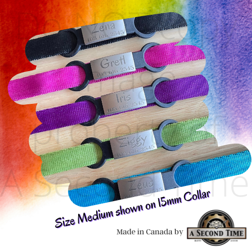 Horseshoe motif SILENT PET TAGS - Stainless Steel and Silicone - Over the collar Pet ID Tags - 3 Sizes to Choose from - Deep Laser Engraved