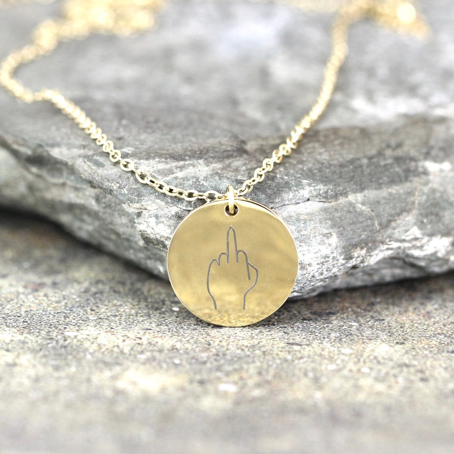 Swear Word Middle Finger - Hand Gestures Necklace - Stainless Steel - You choose silver tone, yellow tone, rose tone