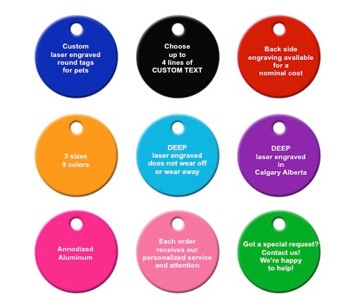 "Sadie" Dog ID Tag - 3 sizes, 9 Colors - Laser Engraved with your Custom Text