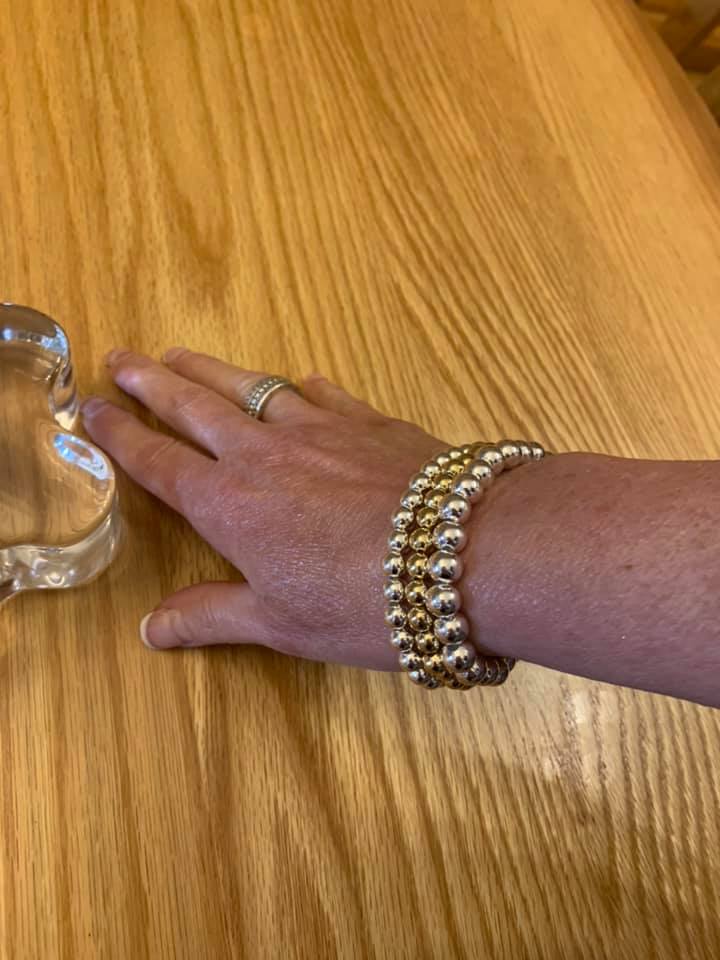 4mm Beaded Bracelet - Shiny Ball Bracelet - Stretchy Bracelet - Stainless Steel Gold Tone