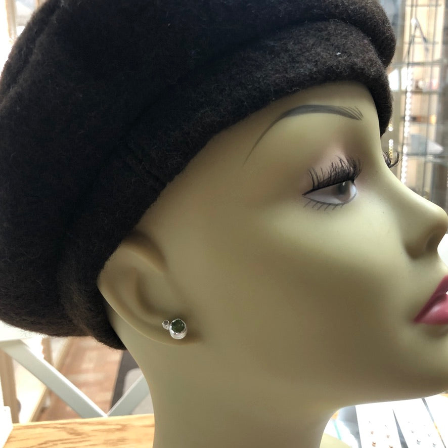 Raw Peridot with white topaz Earrings - Rough Uncut Green Gemstone Earring