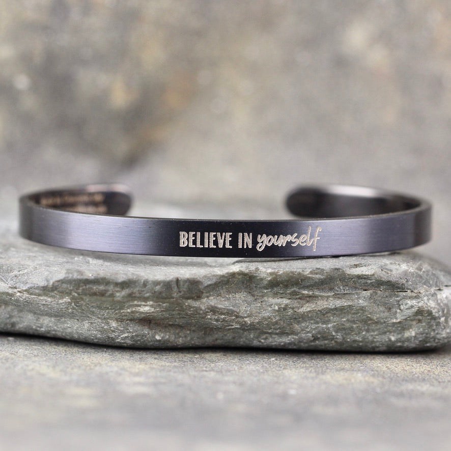 Customized Engraved Cuff Bracelet - Stainless Steel in your choice of rose, yellow, steel or black - Engraved with your chosen text