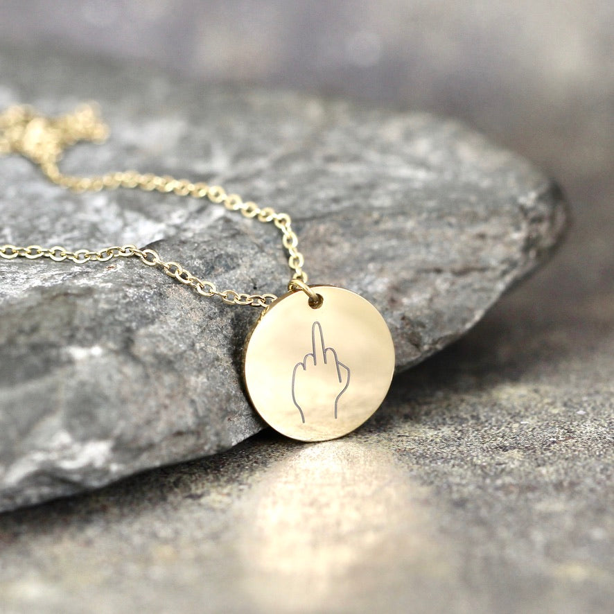 Hand Gestures Necklace - Middle Finger - Stainless Steel - You choose silver tone, yellow tone, rose tone