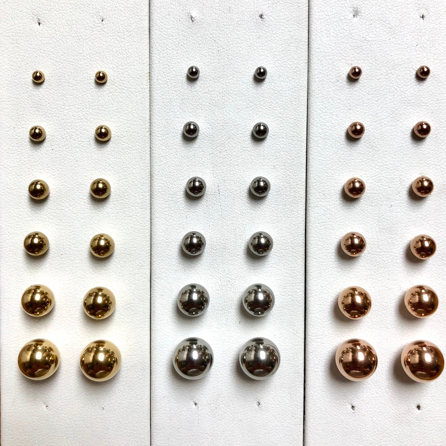 3mm Stud Earrings - Stainless Steel - White