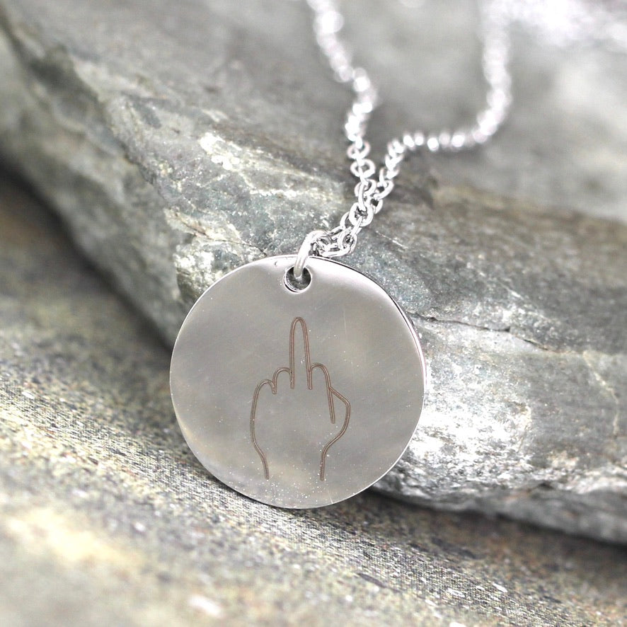 Middle Finger - Hand Gestures Necklace - Stainless Steel - You choose silver tone, yellow tone, rose tone