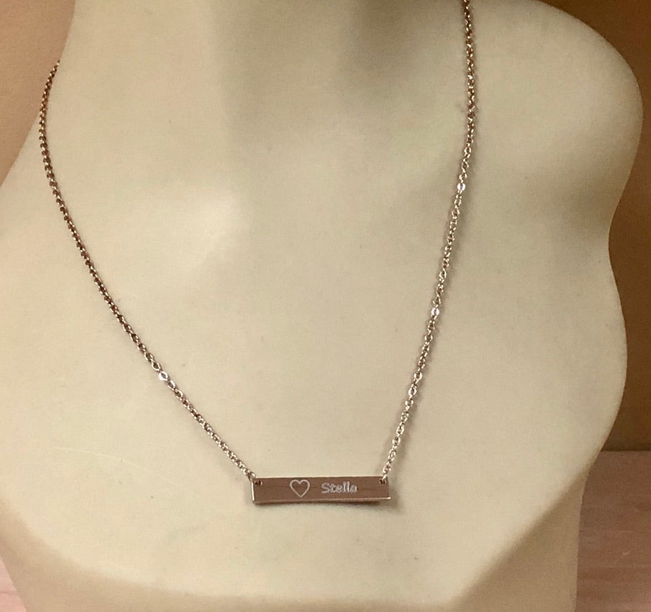 Personalized Necklace Bar - Engraved with YOUR NAME - Stainless steel in Yellow, White or Rose - Made in Canada