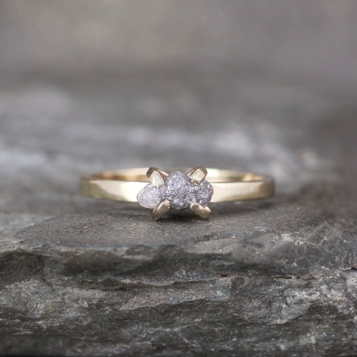 14K Yellow Gold Rough Diamond Ring - Alternative Unique Engagement Ring - Classic Dainty Engagement Ring