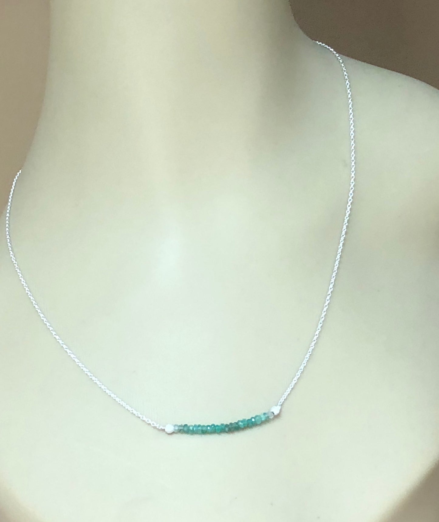 Ombre Emerald Bar Pendant - Emerald Beaded Necklace
