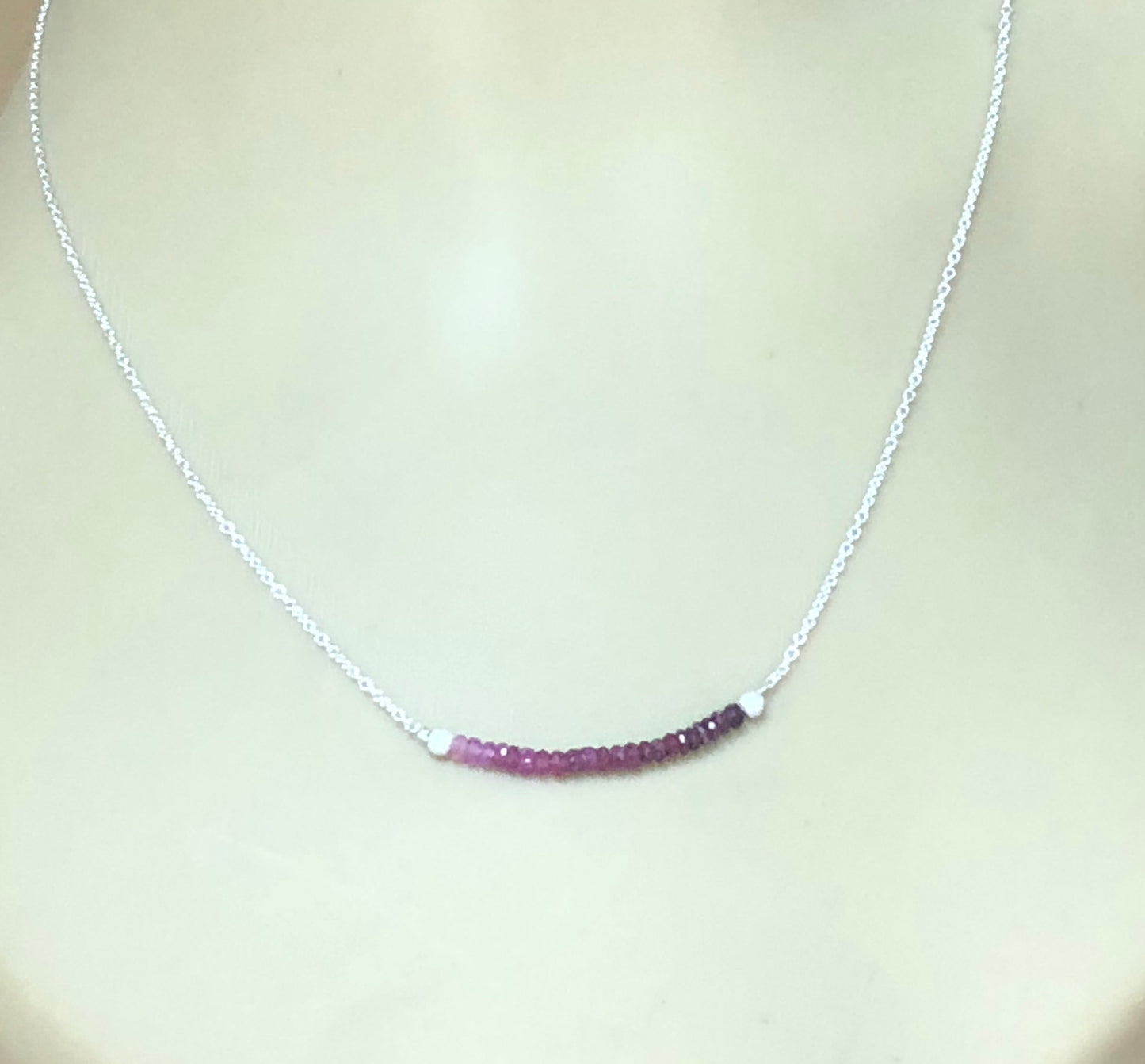 Ombre Ruby Bar Pendant - Ruby Beaded Necklace