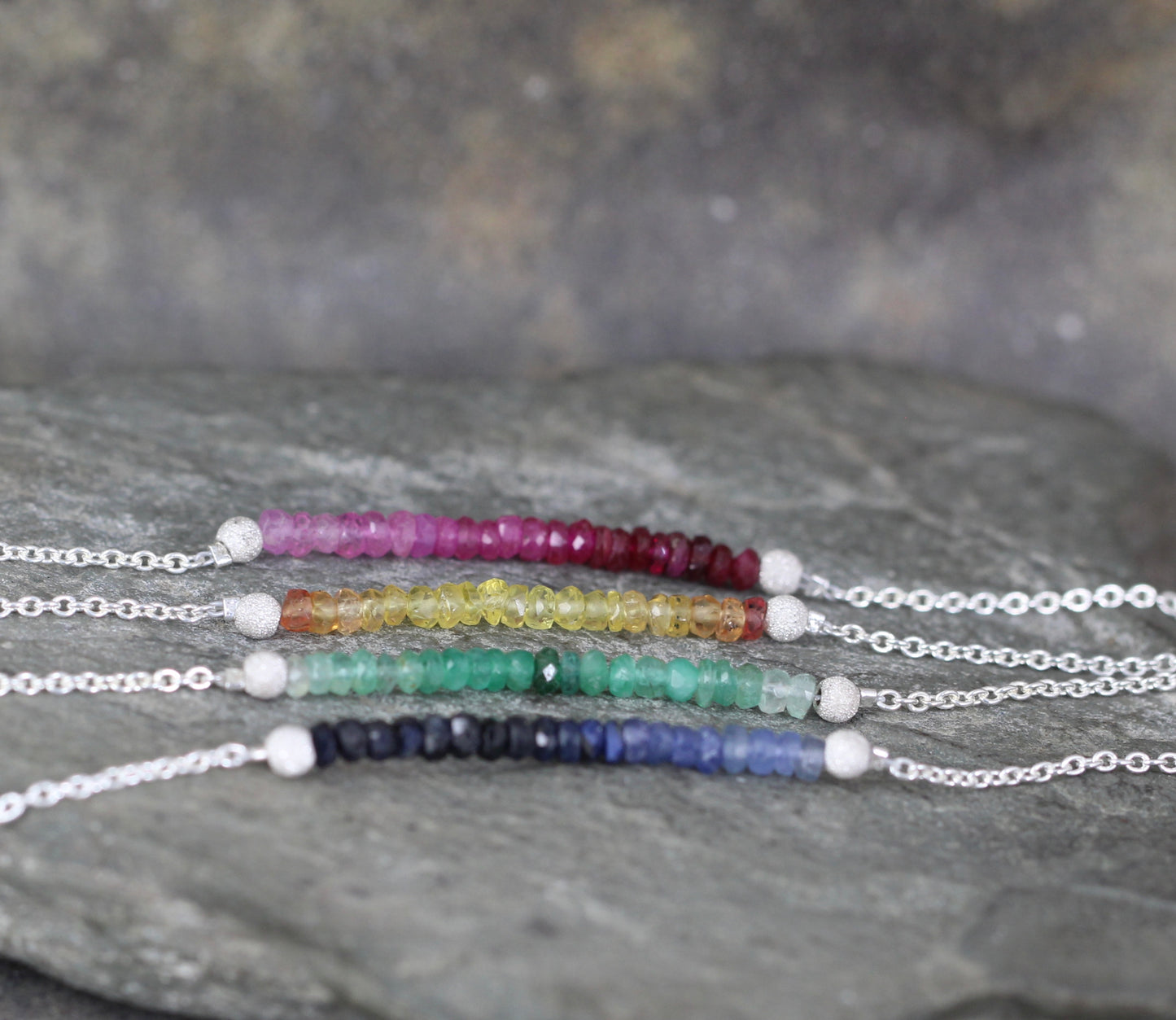 Ombre Emerald Bar Bracelet - Emerald Beaded Bracelet