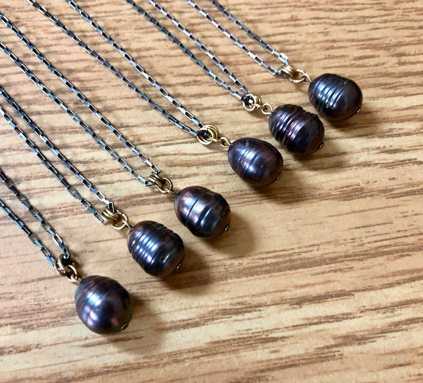 Black Pearl Drop Pendant - Modern Pearl Pendant - Mixed Metals