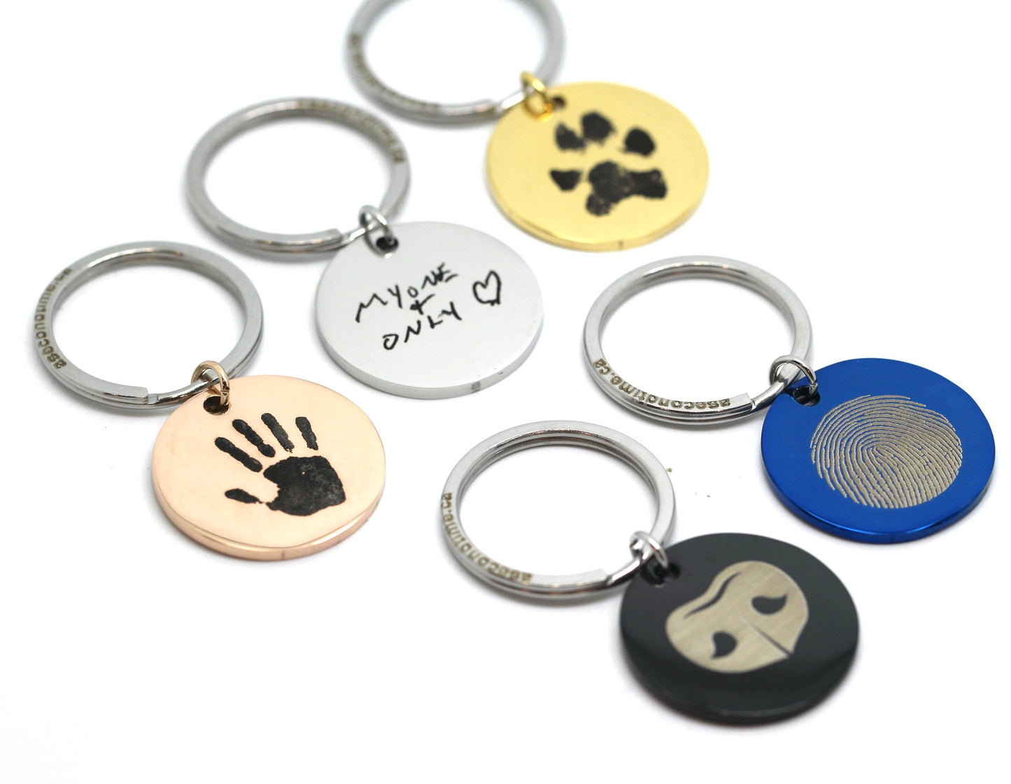 Custom Engraved Round Keychain - Engraved with actual Paw, Nose, Handwriting, Handprint or Fingerprint