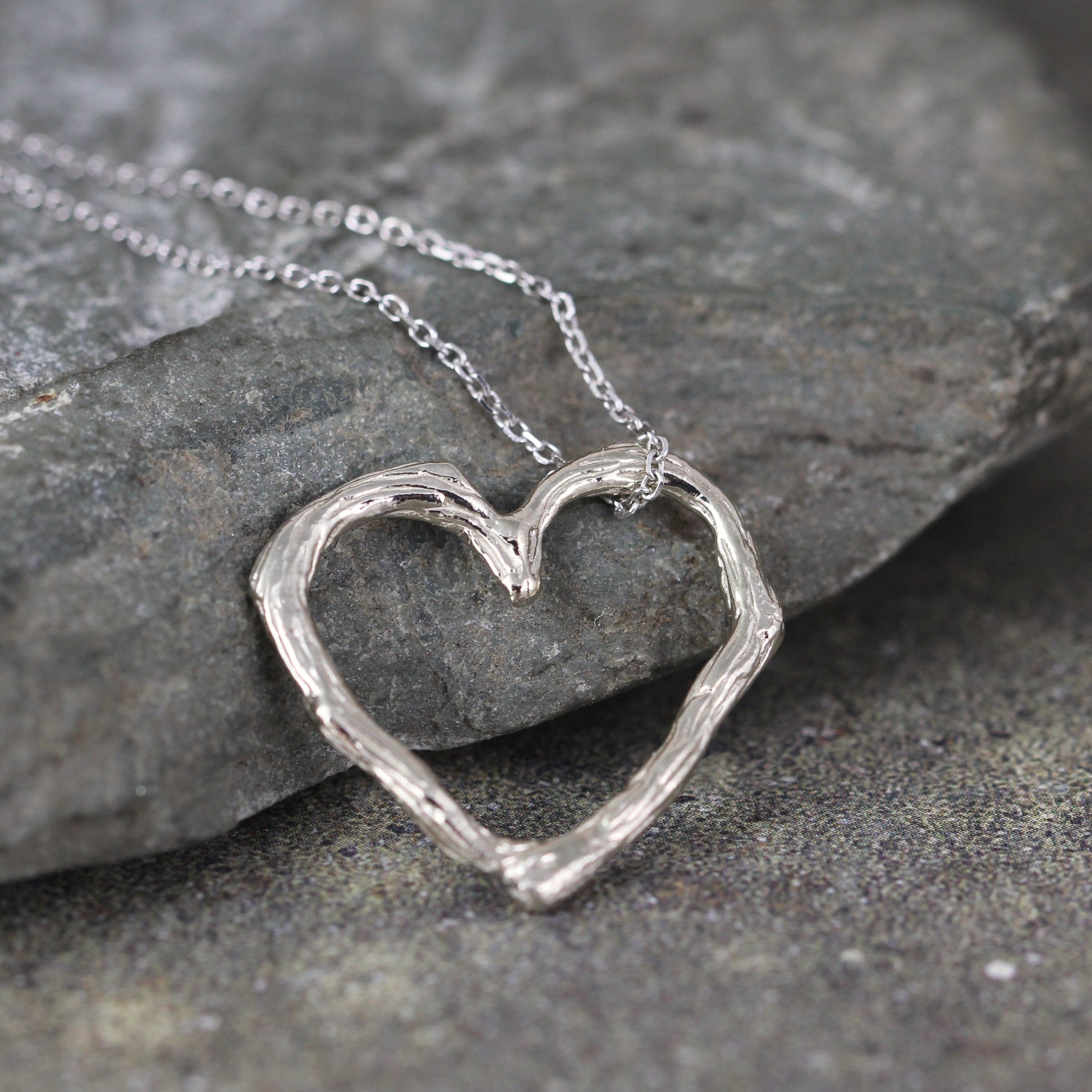 White Gold Twig Heart Pendant - Floating Heart Necklace – A Second Time