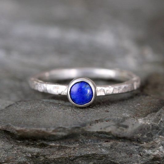 Lapis Stacking Ring - Rustic Sterling Silver - Blue Lapis Lazuli