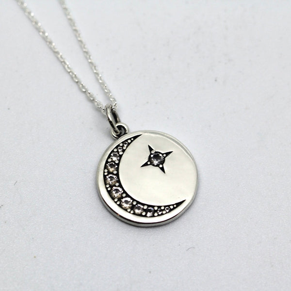 Star and Moon Accented Sterling Silver Necklace