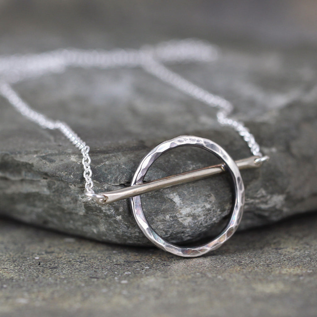 Modern Mixed Metals Circle Necklace - 14K White Gold and Sterling Silver