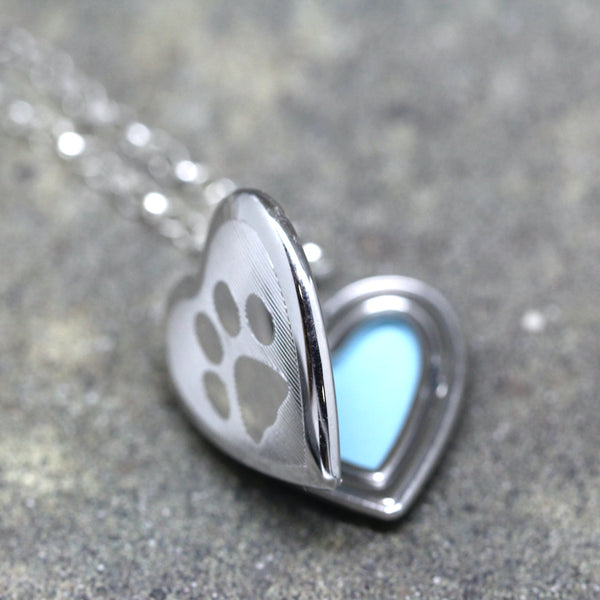 Paw Print Heart Locket with chain - Sterling Silver
