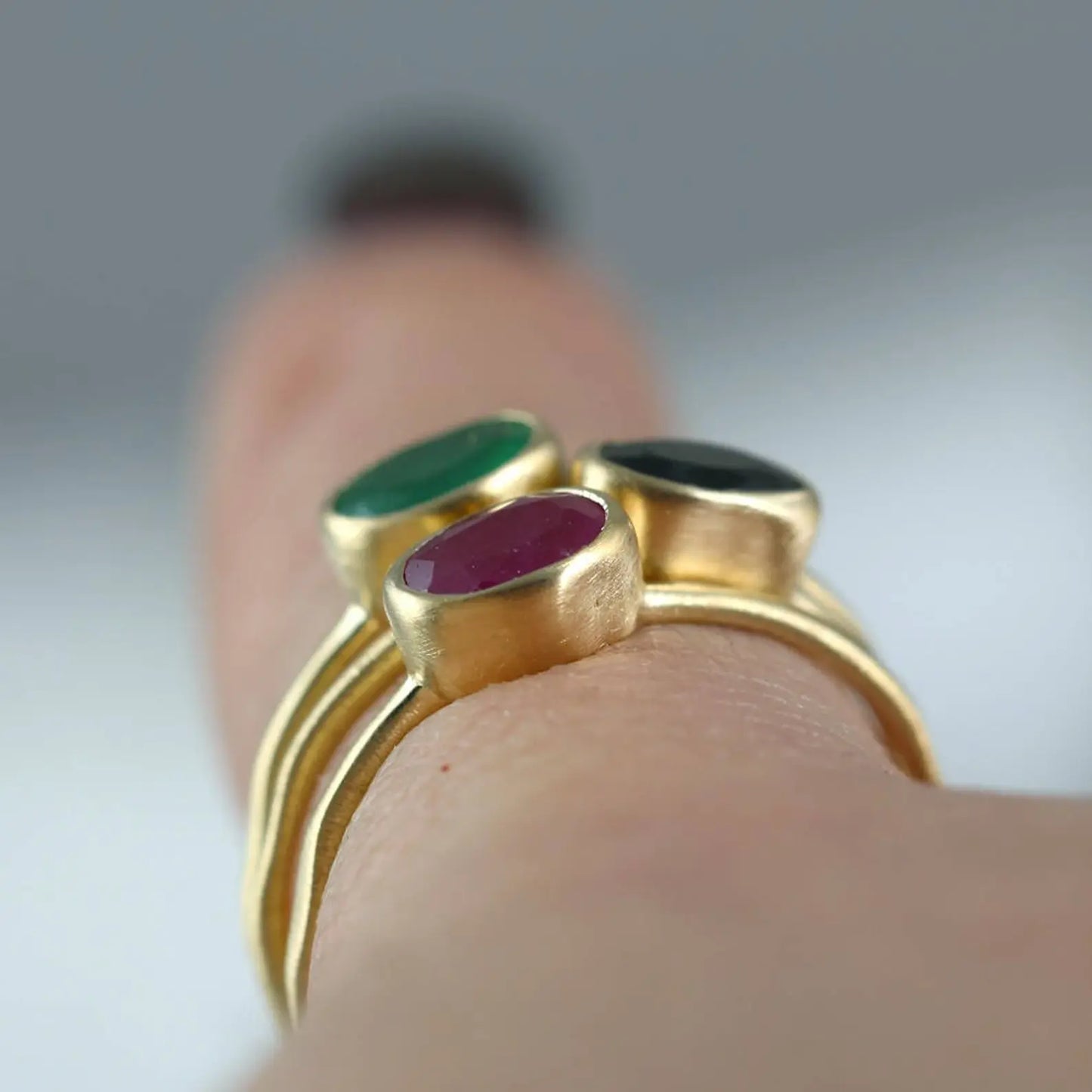 Gemstone Stacking Ring - 14K Yellow Gold - Ruby, Sapphire or Emerald