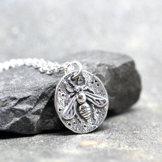 Bee Pendant - Mythological Coin Necklace - Sterling Silver