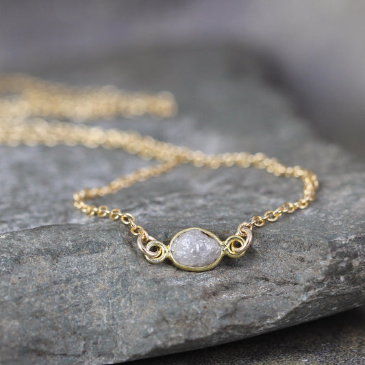 Modern Minimalist Raw Diamond Necklace - Yellow Gold Filled