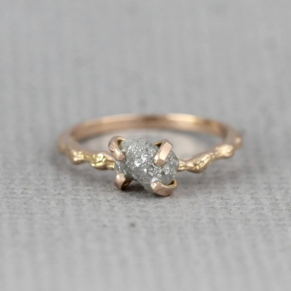Twig Engagement Ring - 14K Rose Pink Gold Branch Rings - Raw Uncut Rough Diamond Twig Ring