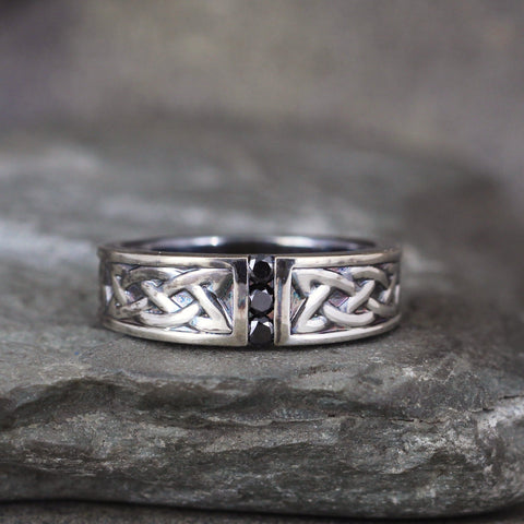 Celtic Knot Ring set with Black Diamonds