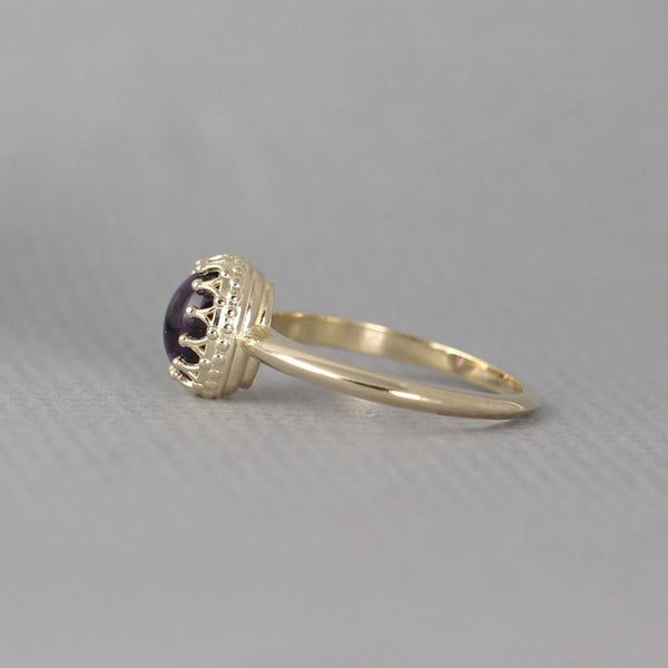 Amethyst Ring - 14K Yellow Gold - Vintage Crown Style Setting - Purple Gemstone Ring - February Birthstone - Purple Amethyst Jewelry