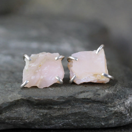 Rough Uncut Pink Opal Earrings - Uncut Raw Pink Opal Gemstone Earrings