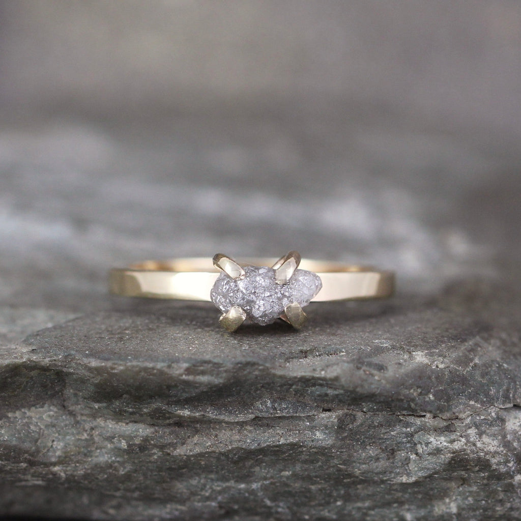 14K Yellow Gold Rough Diamond Ring - Alternative Unique Engagement Ring - Classic Dainty Engagement Ring