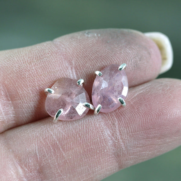 Sterling Silver Rose Cut Pink Sapphire Earrings