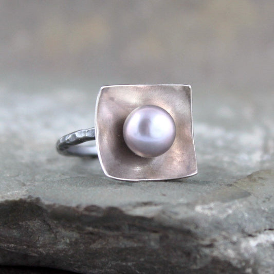 Misty Grey Pearl Statement Ring - Freshwater Pearl - June Birthstone Ring