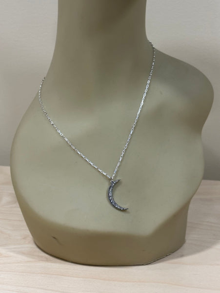 Sparkling Crescent Moon Sterling Silver Necklace