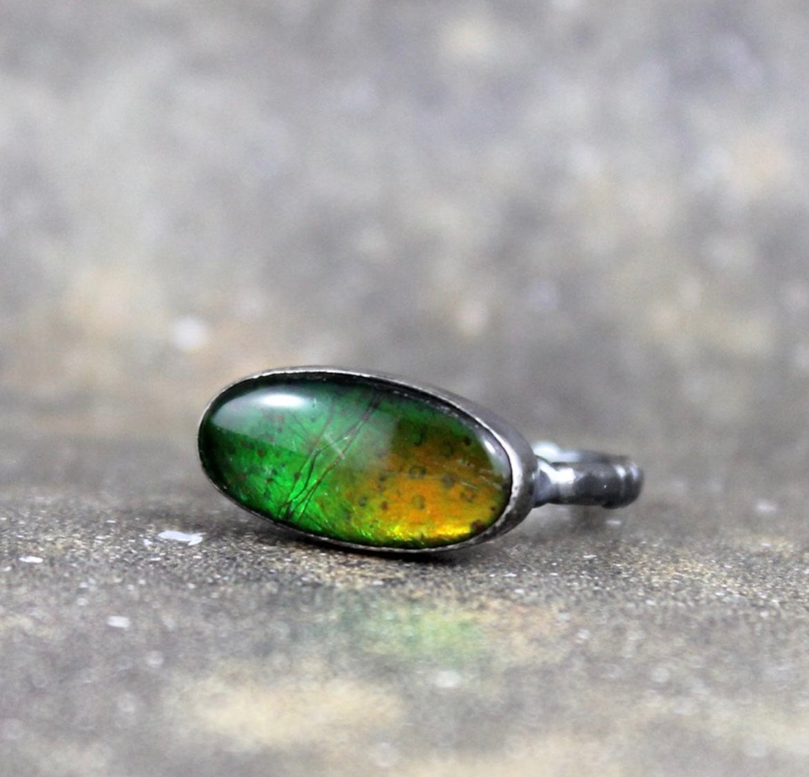 Alberta Ammolite Ring - Sterling Silver - Fossil Gemstone - Native Buffalo Stone - Feng Shui