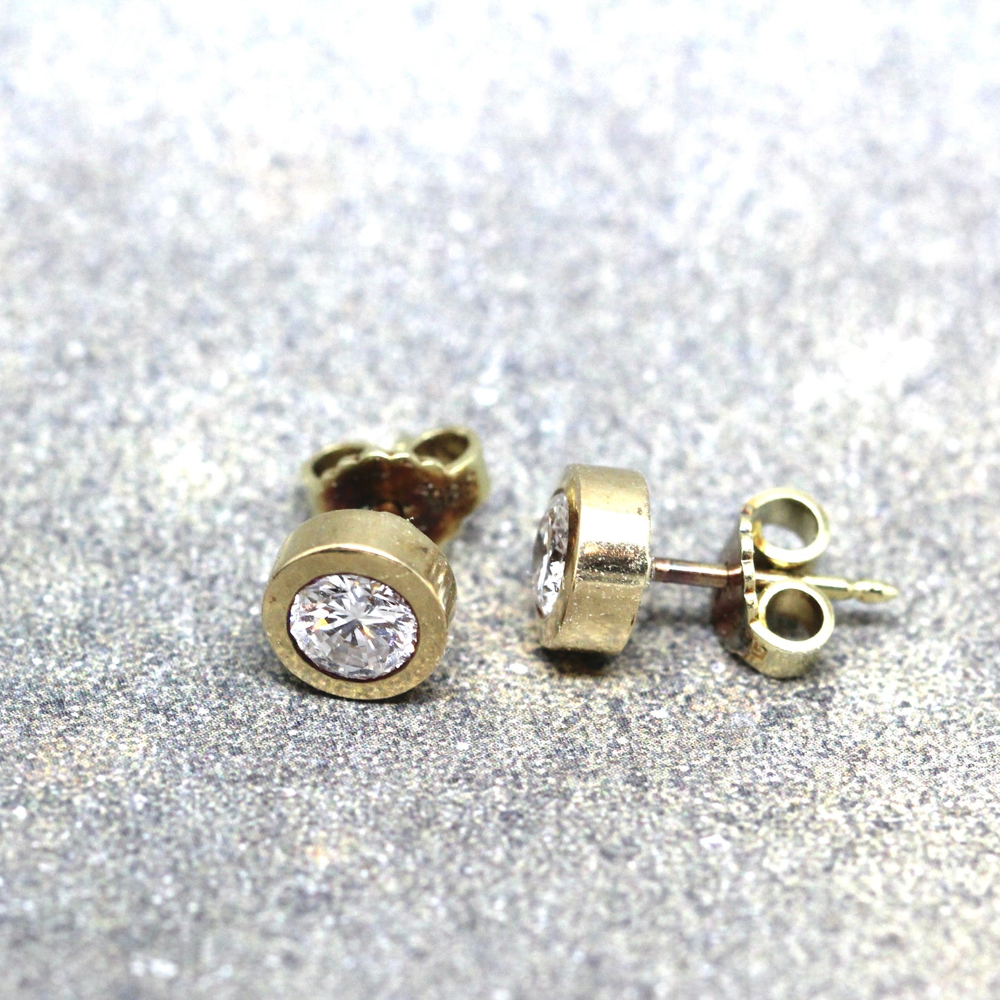 Diamond Earrings - Modern Natural Diamond Earring - 14K Yellow Gold