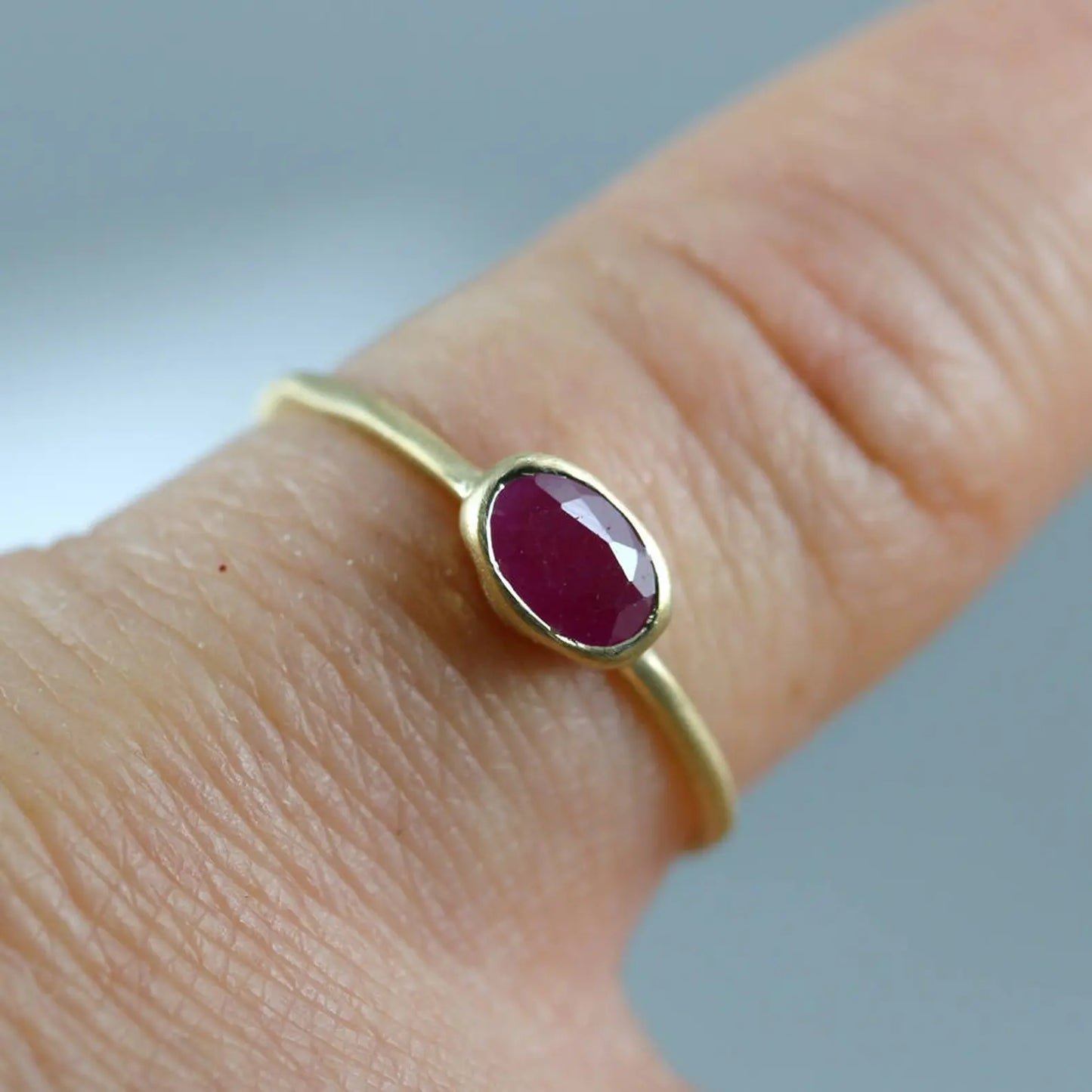 Gemstone Stacking Ring - 14K Yellow Gold - Ruby, Sapphire or Emerald