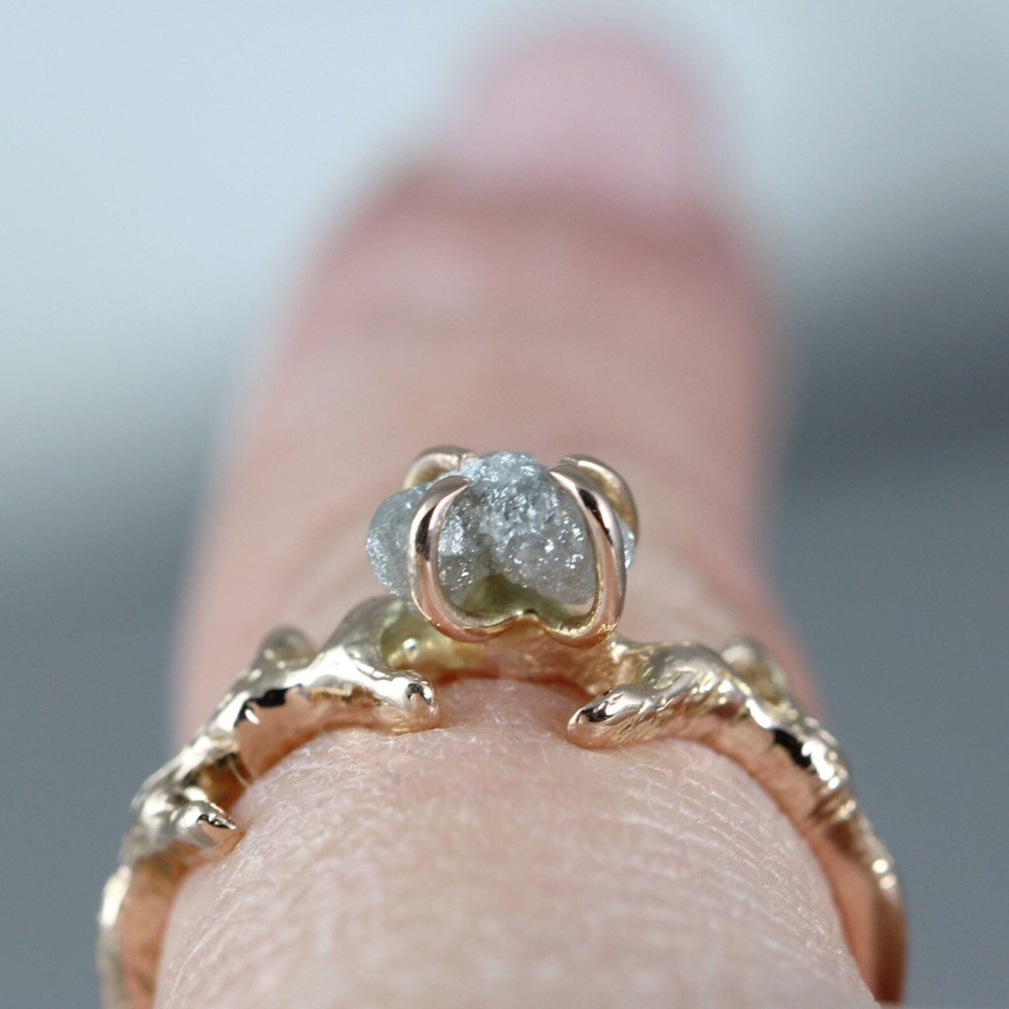 14K Yellow Gold Twig & Branch Design Raw Uncut Diamond Ring