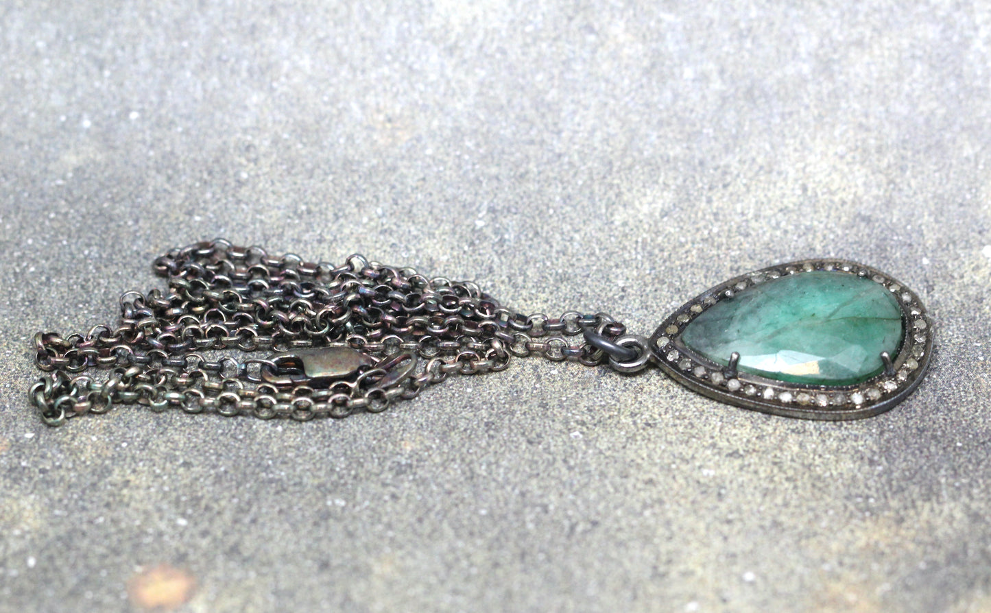 Emerald and Raw Diamond Pendant