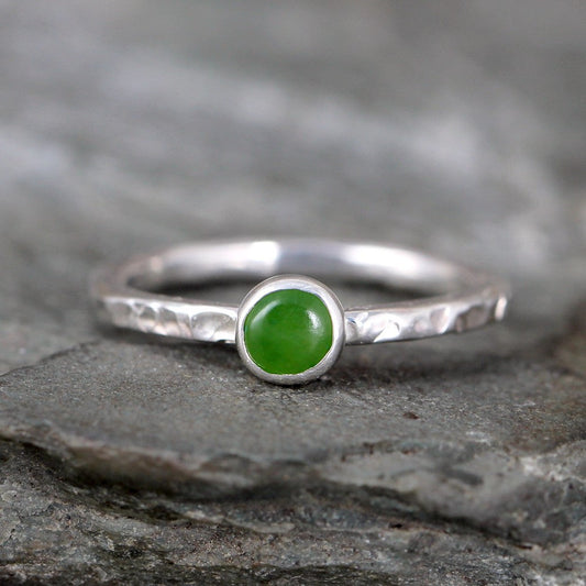 Jade Stacking Ring - Rustic Sterling Silver - Nephrite Jade