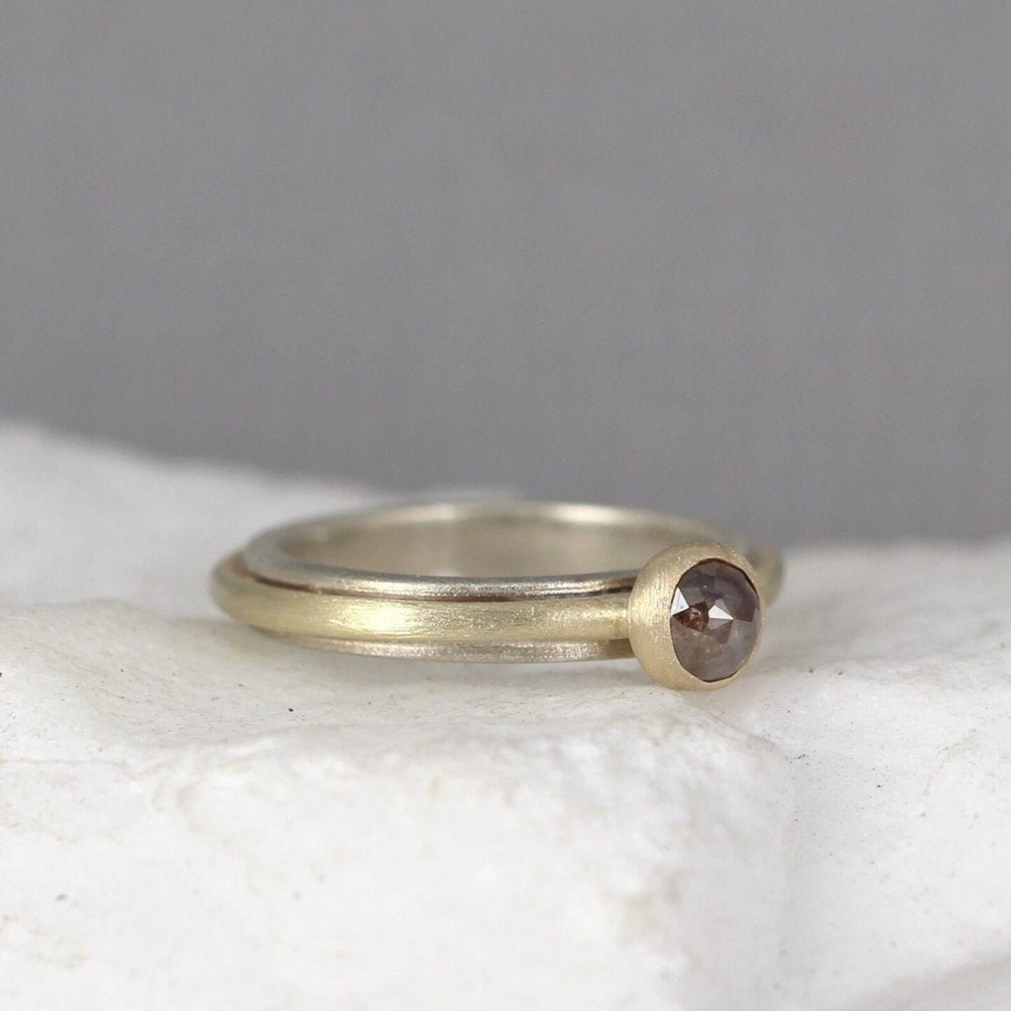 Modern Rose Cut Diamond Ring - 14K two tone gold