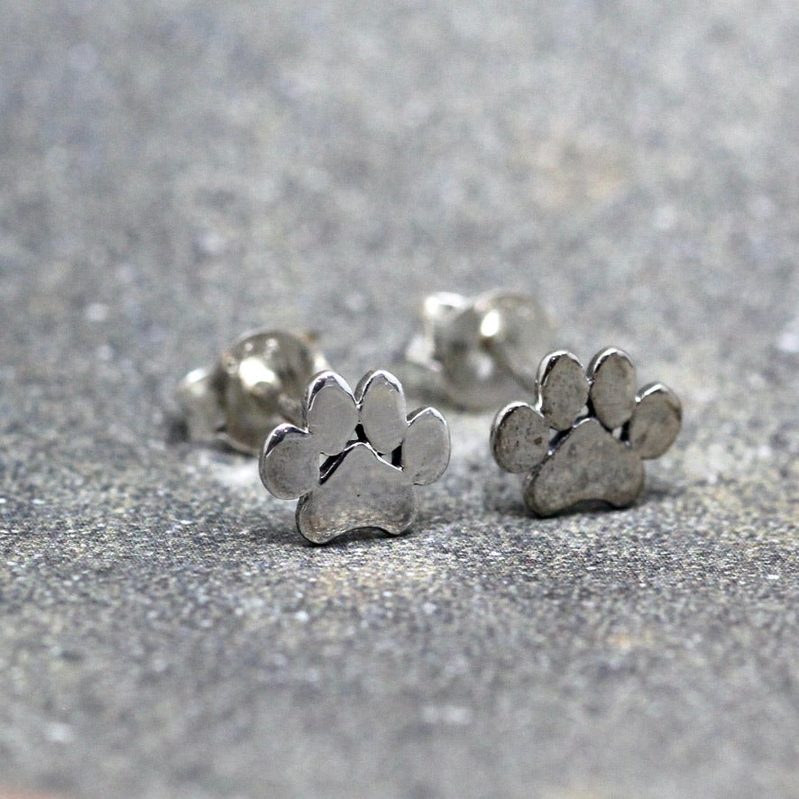 Paw Print Sterling Silver Stud Earrings