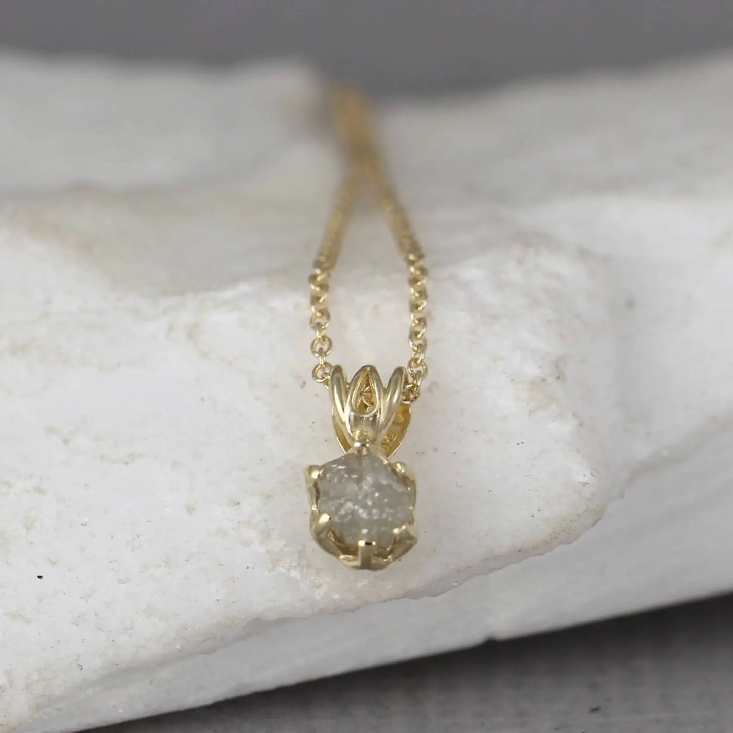 14K Yellow Gold Uncut Diamond Pendant - Filigree Style - 1/2 Carat Raw Uncut Diamond