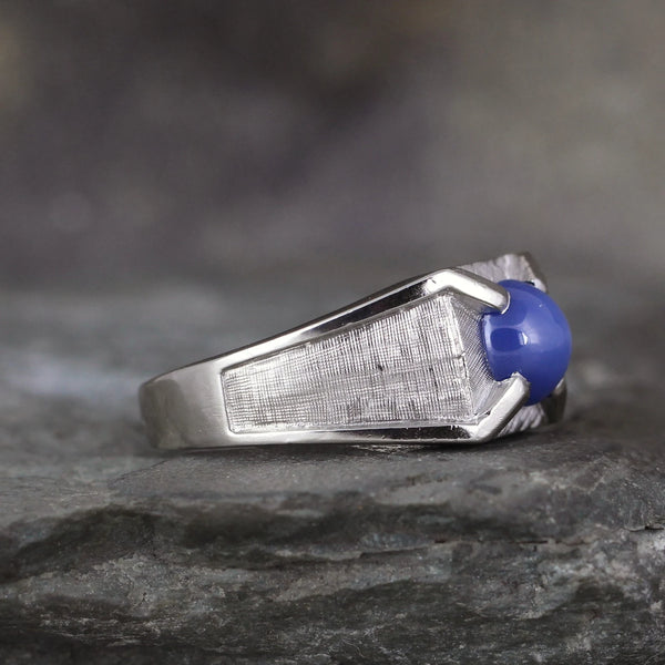 Star Blue Sapphire Men's Ring - 14K White Gold