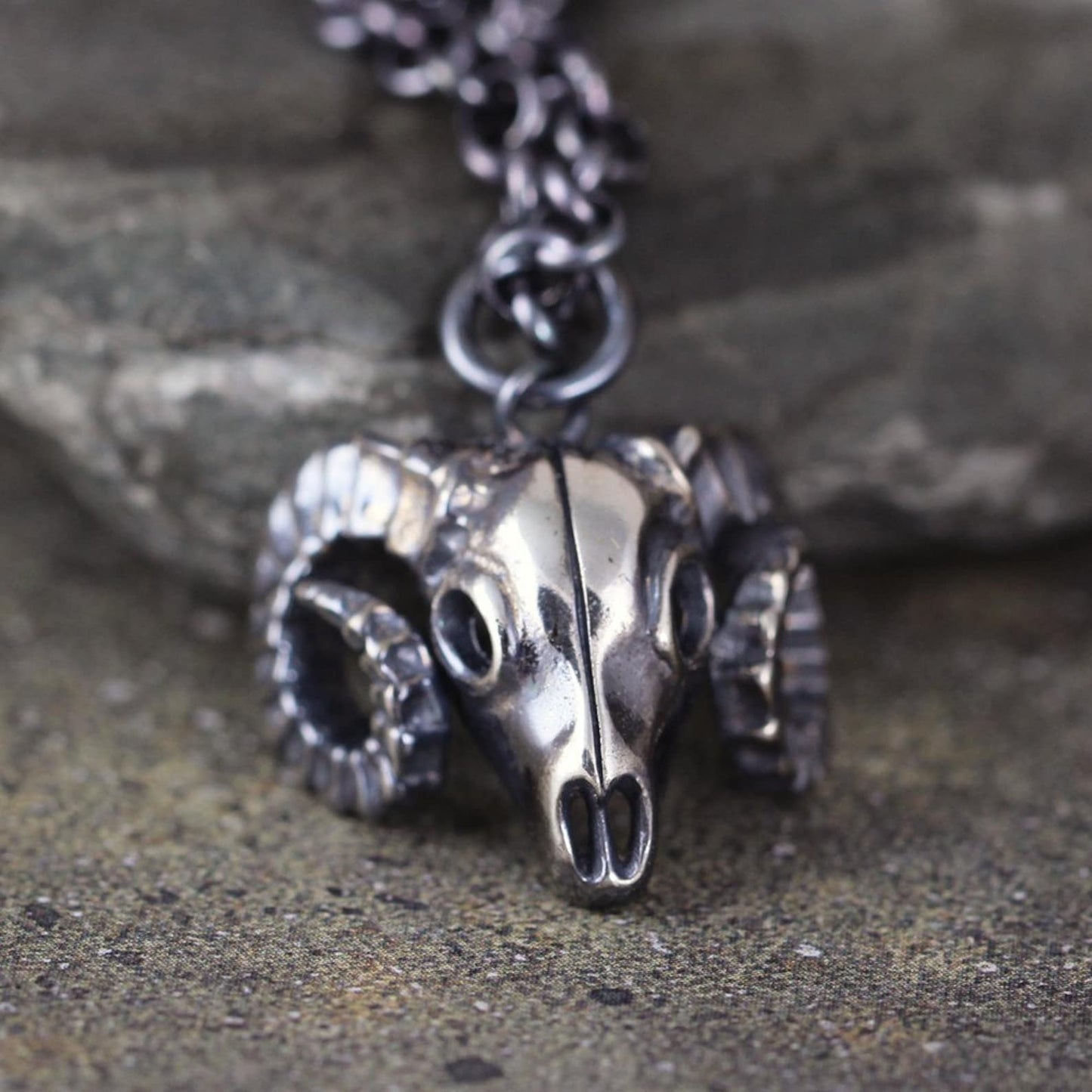 Ram Skull Pendant - Big Horn Sheep - Sterling Silver Necklace - Outdoor and Wilderness - Aries - Jewellery for Men