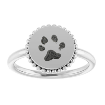 Paw Print Ring engraved with your Pet's Actual Paw Print - Your choice of Sterling Silver, 14K Rose, 14K White or 14K Yellow Gold